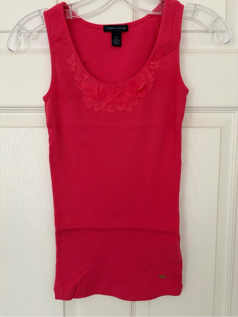 Tommy Hilfiger Poppy color Ribbed Tank with Floral Appliqué